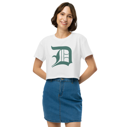 Detroit 'Old English D' Relaxed Crop Top (Copper Green)