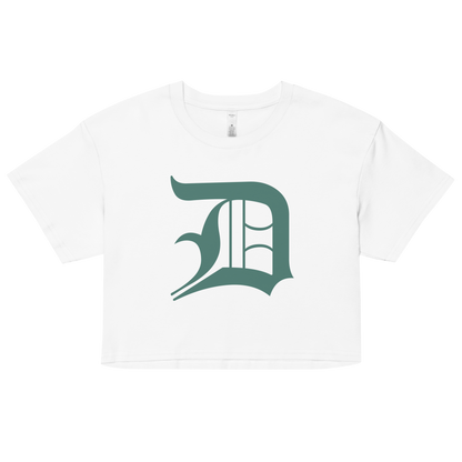 Detroit 'Old English D' Relaxed Crop Top (Copper Green)