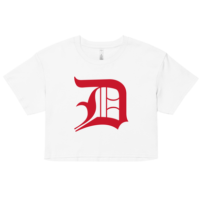 Detroit 'Old English D' Relaxed Crop Top (Aliform Red)