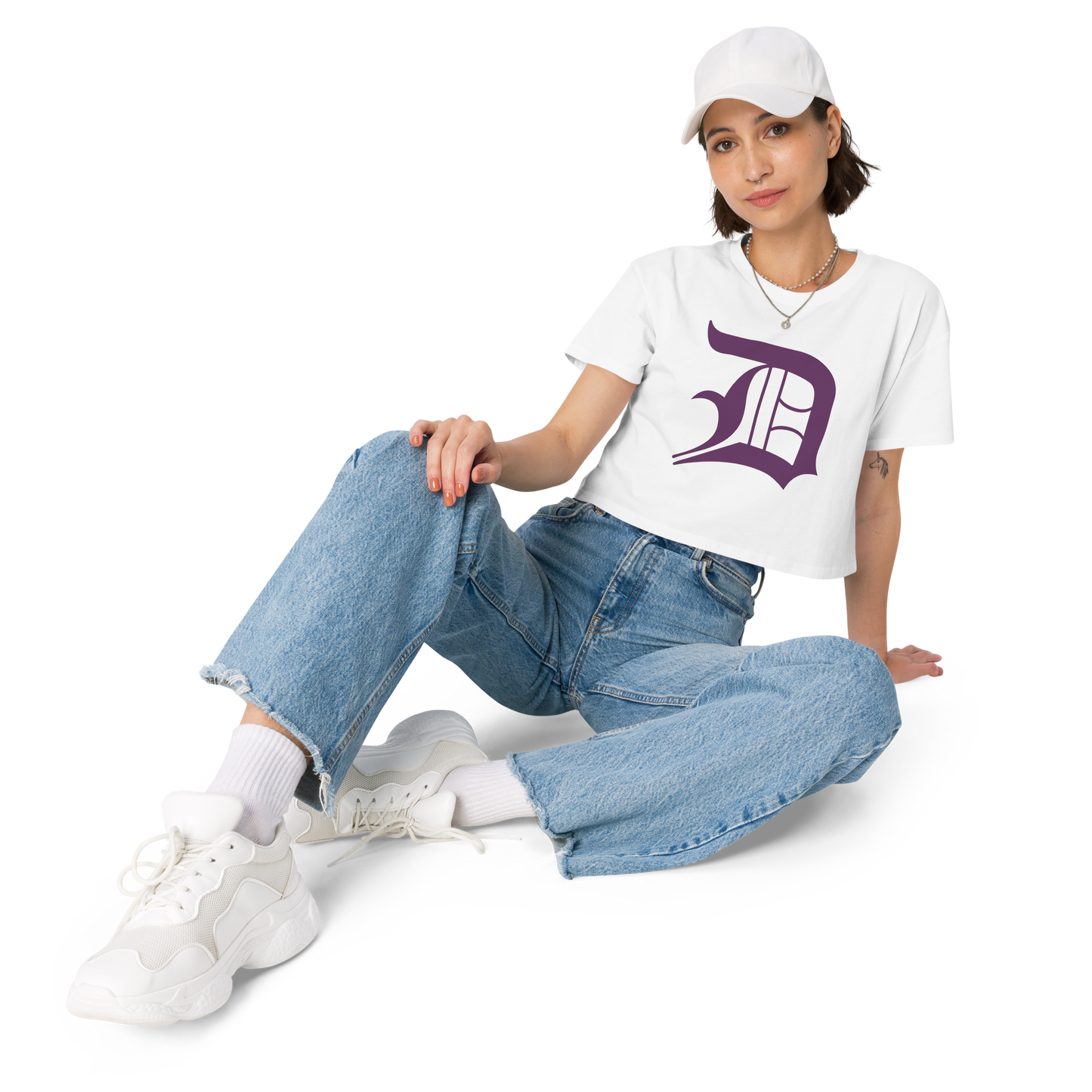 Detroit 'Old English D' Relaxed Crop Top (Plum)