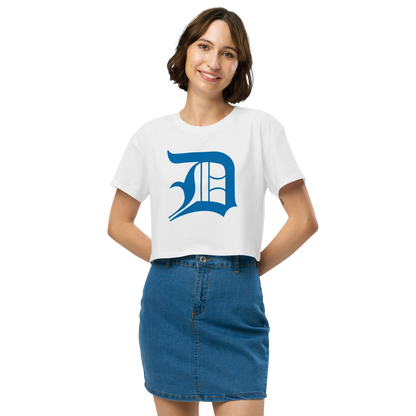 Detroit 'Old English D' Relaxed Crop Top (Azure)