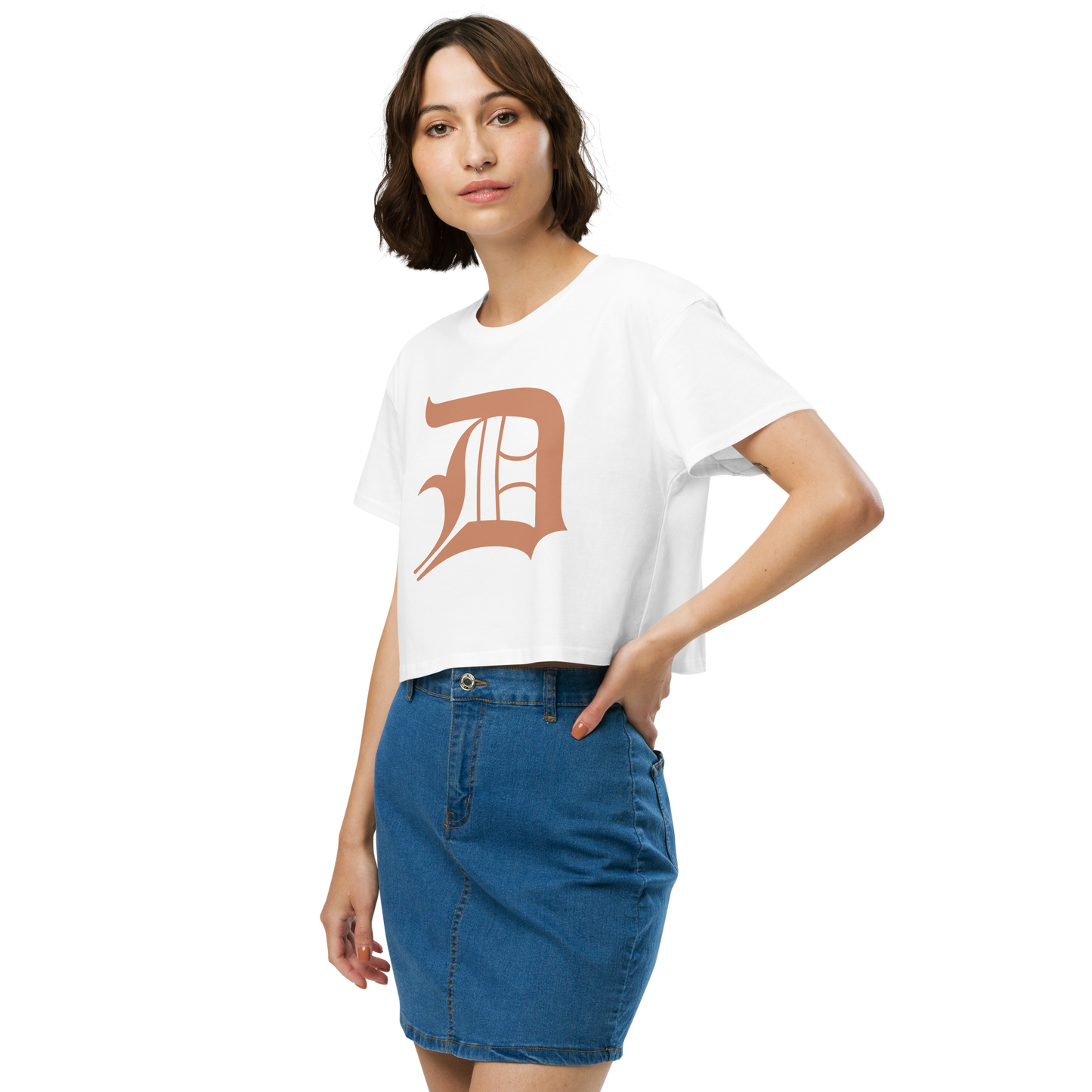 Detroit 'Old English D' Relaxed Crop Top (Copper Color)