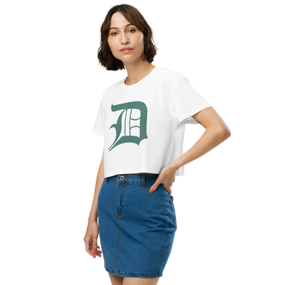 Detroit 'Old English D' Relaxed Crop Top (Copper Green)