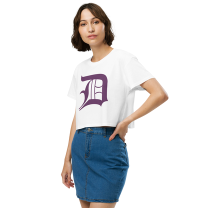 Detroit 'Old English D' Relaxed Crop Top (Plum)