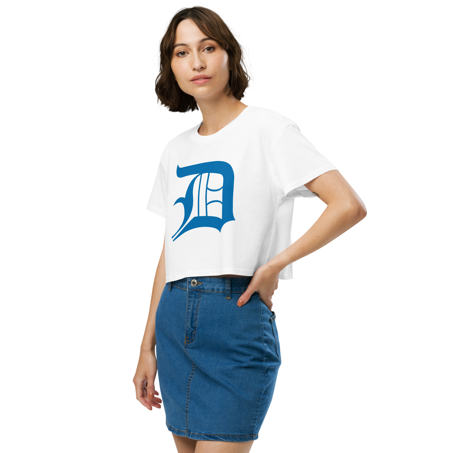 Detroit 'Old English D' Relaxed Crop Top (Azure)