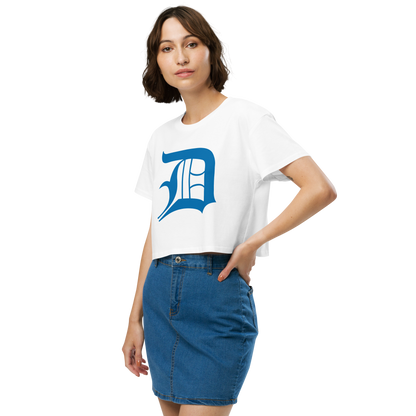 Detroit 'Old English D' Relaxed Crop Top (Azure)