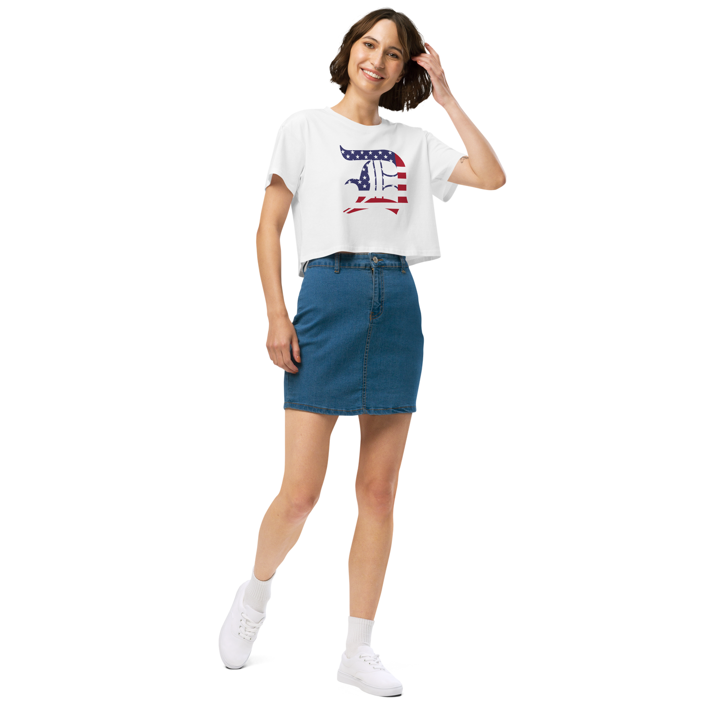 Detroit 'Old English D' Relaxed Crop Top (Patriotic Edition)