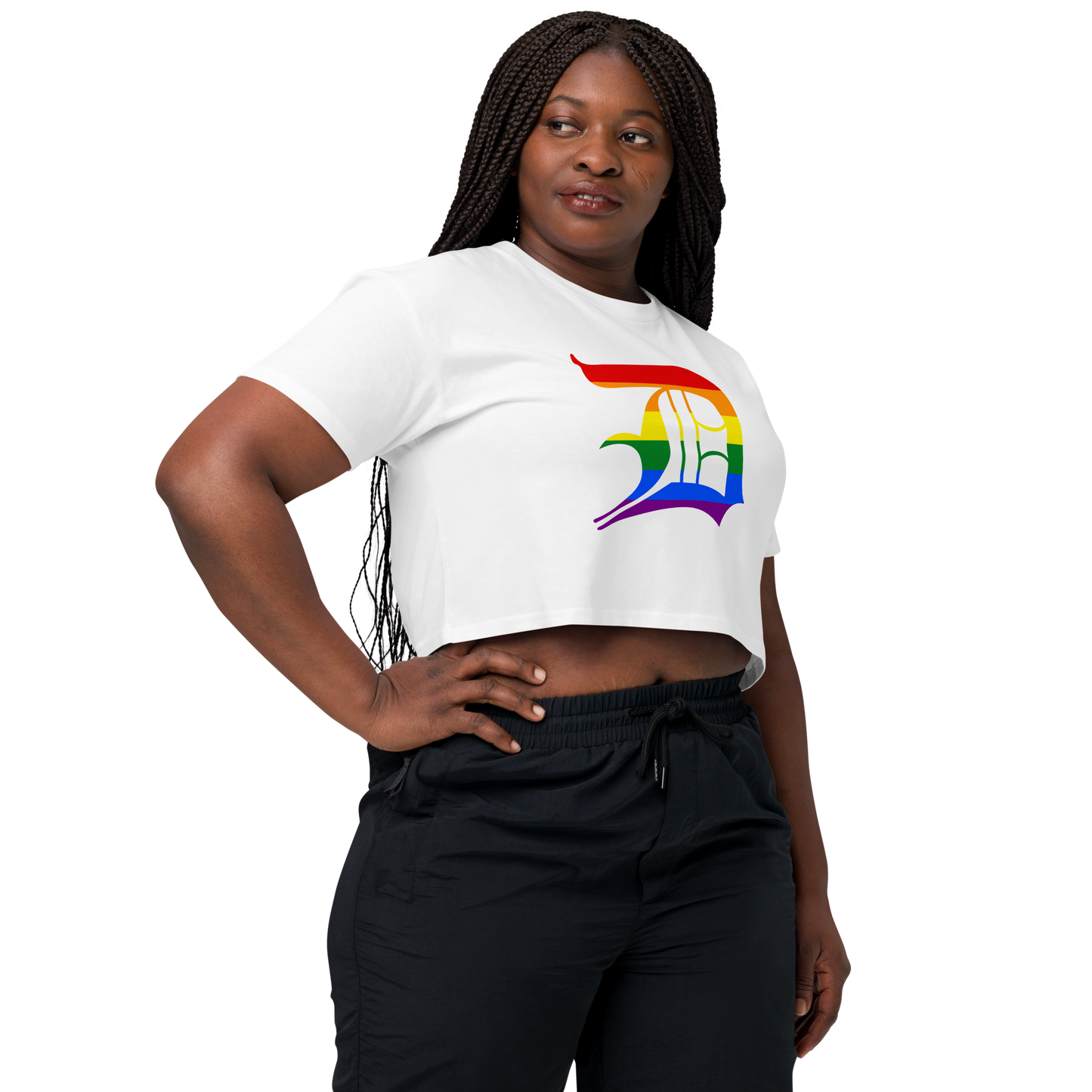 Detroit 'Old English D' Relaxed Crop Top (Rainbow Pride Edition)