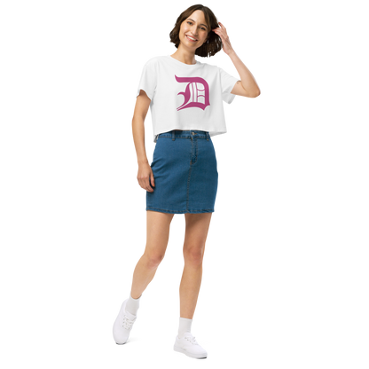 Detroit 'Old English D' Relaxed Crop Top (Apple Blossom Pink)