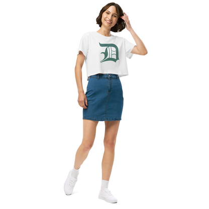 Detroit 'Old English D' Relaxed Crop Top (Copper Green)