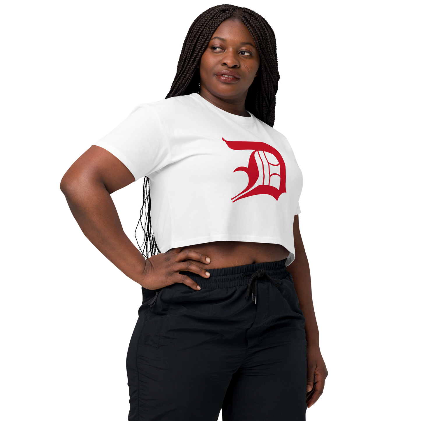 Detroit 'Old English D' Relaxed Crop Top (Aliform Red)