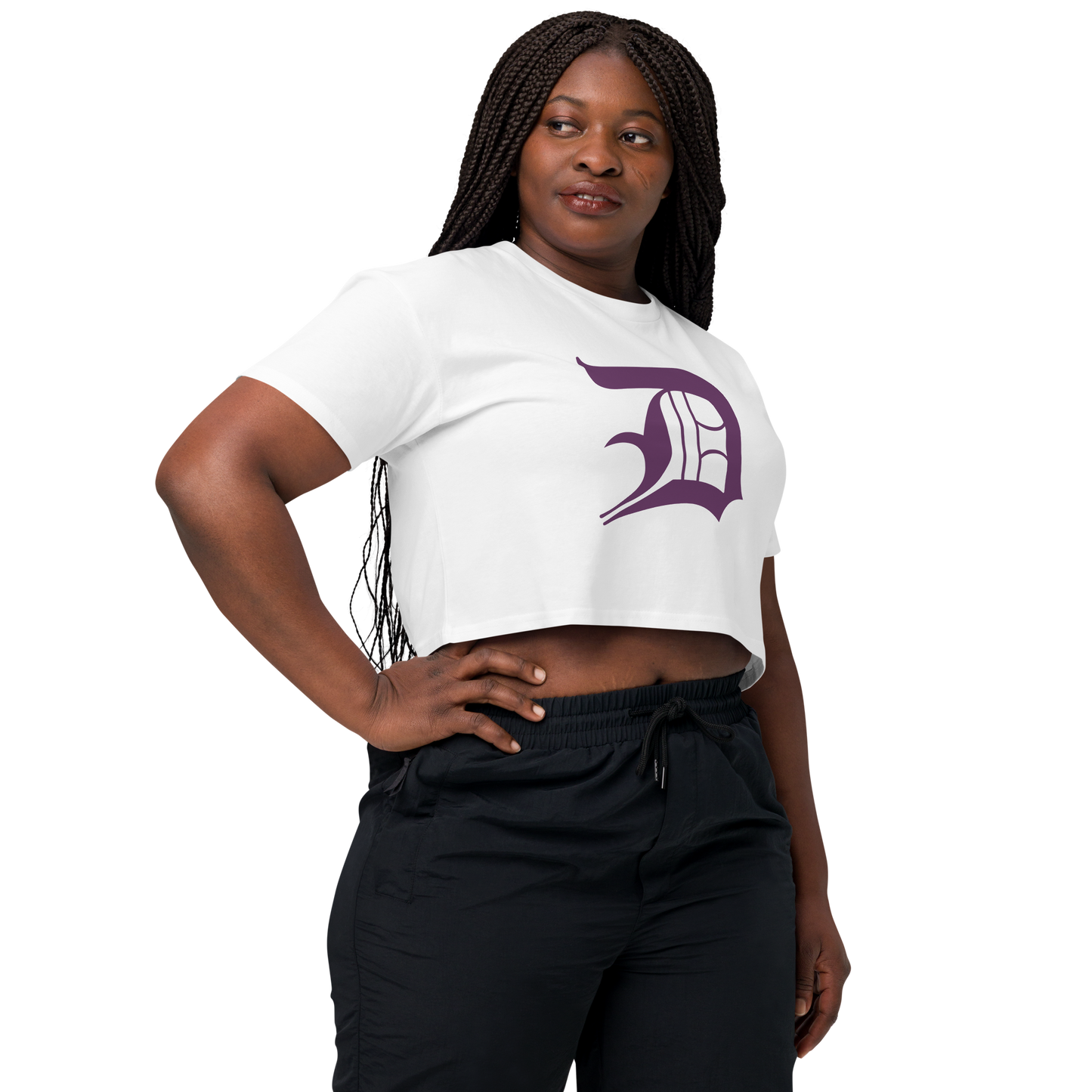 Detroit 'Old English D' Relaxed Crop Top (Plum)