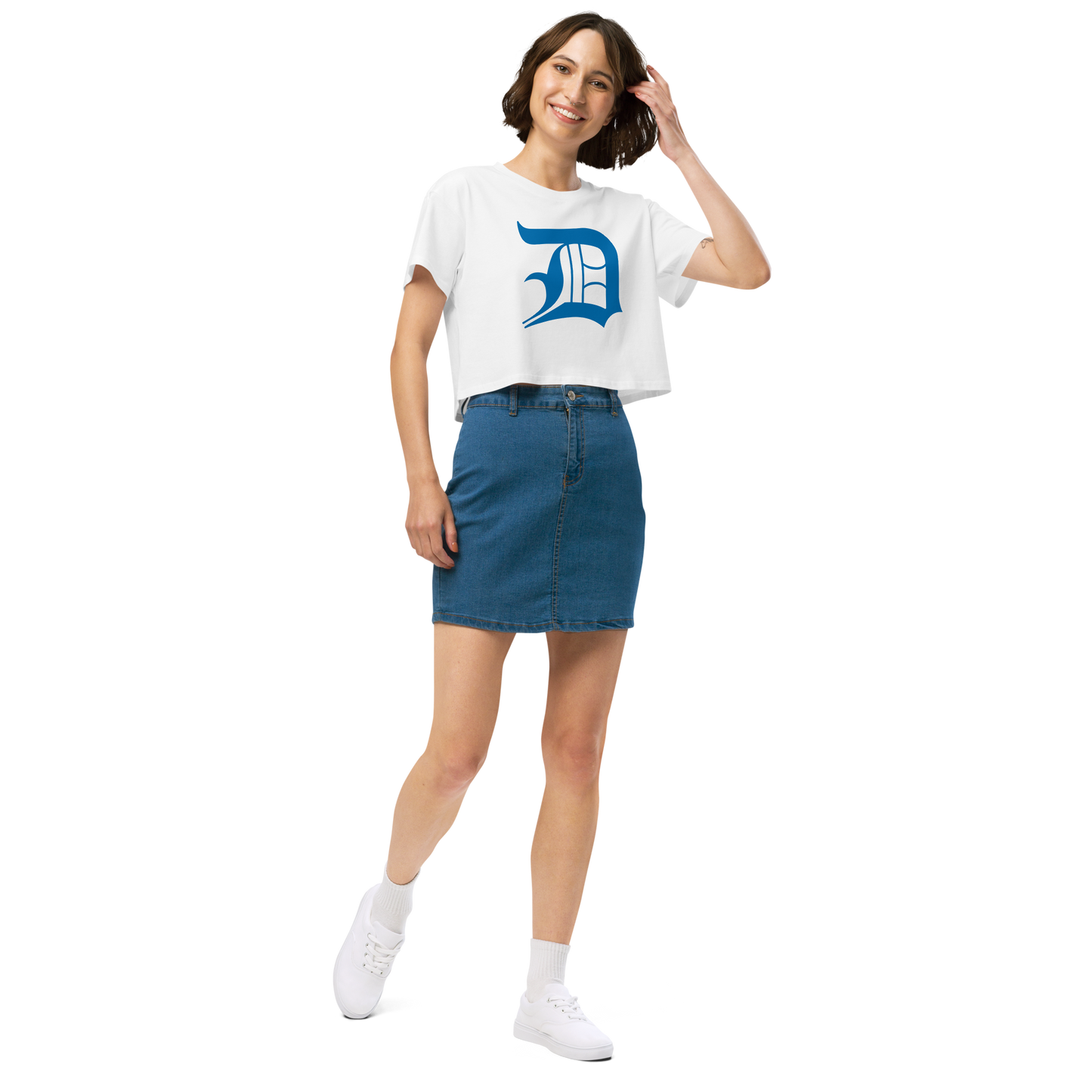 Detroit 'Old English D' Relaxed Crop Top (Azure)