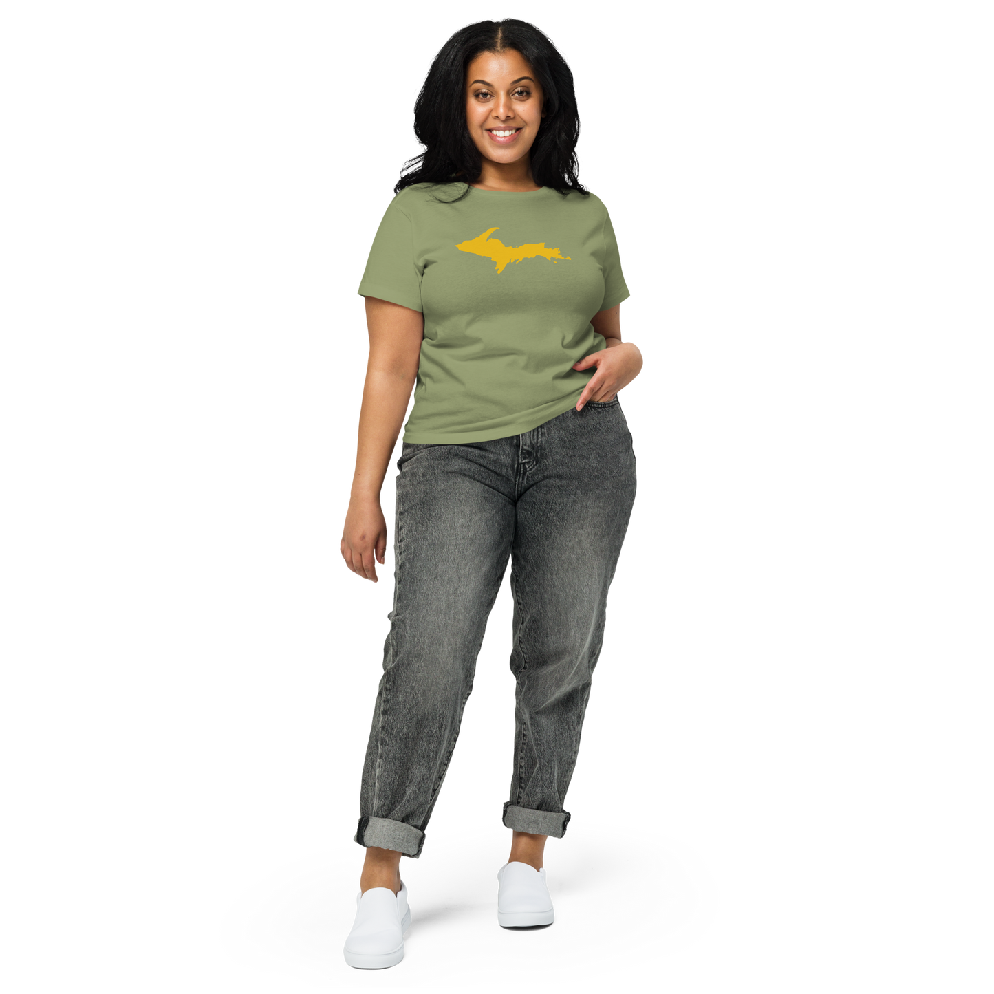 Michigan Upper Peninsula T-Shirt (w/ Gold UP Outline) | Women's High-Waisted