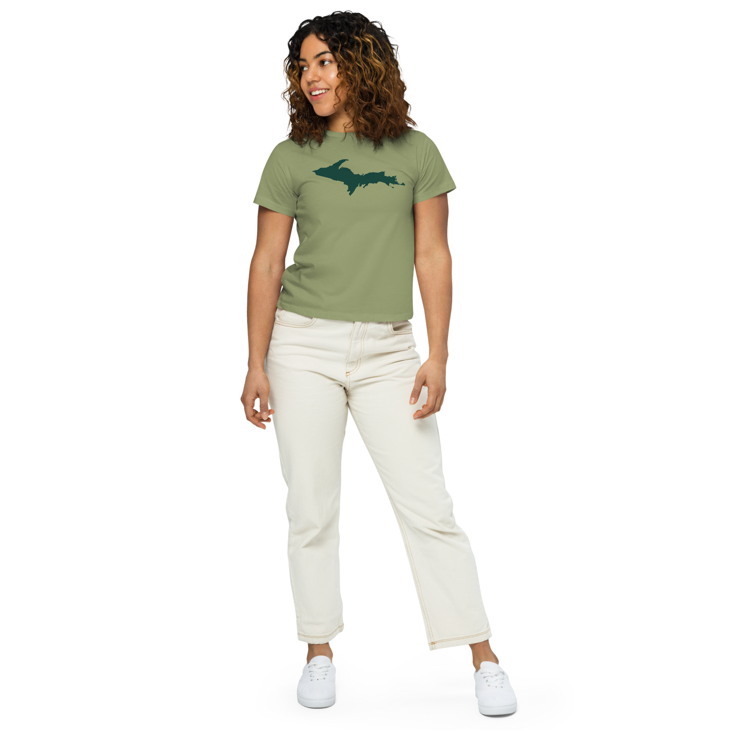 Michigan Upper Peninsula T-Shirt (w/ Green UP Outline) | Women's High-Waisted