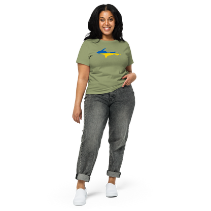 Michigan Upper Peninsula T-Shirt (w/ UP Ukraine Flag Outline) | Women's High-Waisted