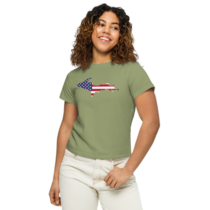 Michigan Upper Peninsula T-Shirt (w/ UP USA Flag Outline) | Women's High-Waisted