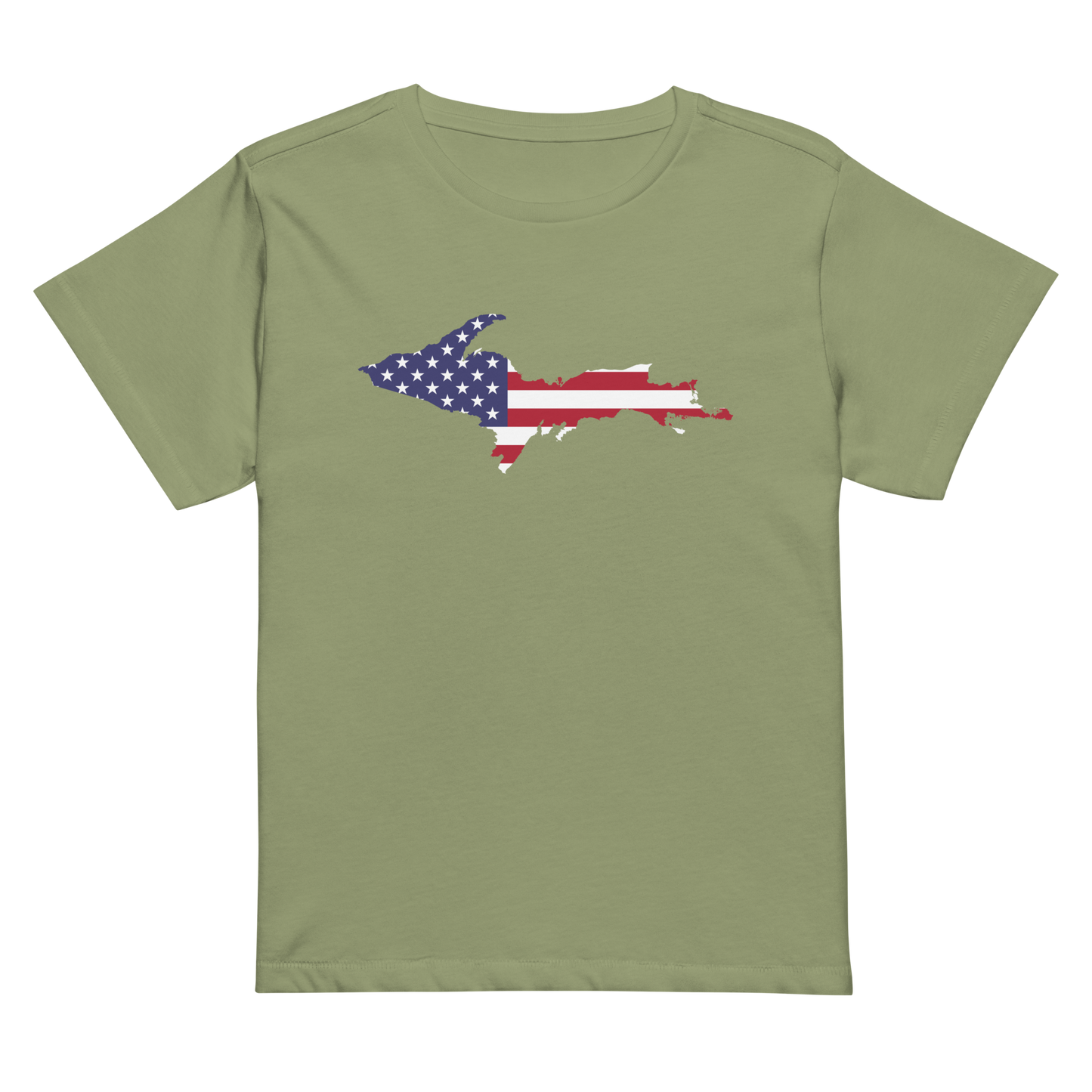 Michigan Upper Peninsula T-Shirt (w/ UP USA Flag Outline) | Women's High-Waisted