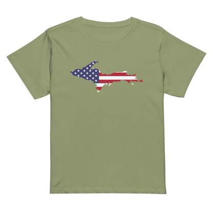 Michigan Upper Peninsula T-Shirt (w/ UP USA Flag Outline) | Women's High-Waisted