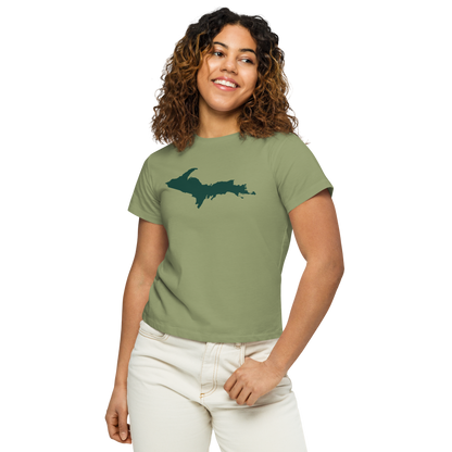 Michigan Upper Peninsula T-Shirt (w/ Green UP Outline) | Women's High-Waisted