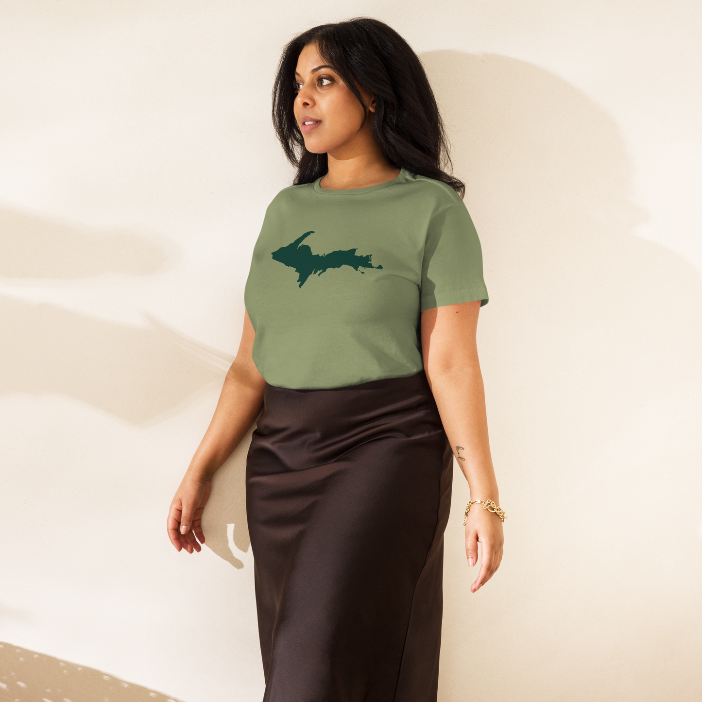 Michigan Upper Peninsula T-Shirt (w/ Green UP Outline) | Women's High-Waisted