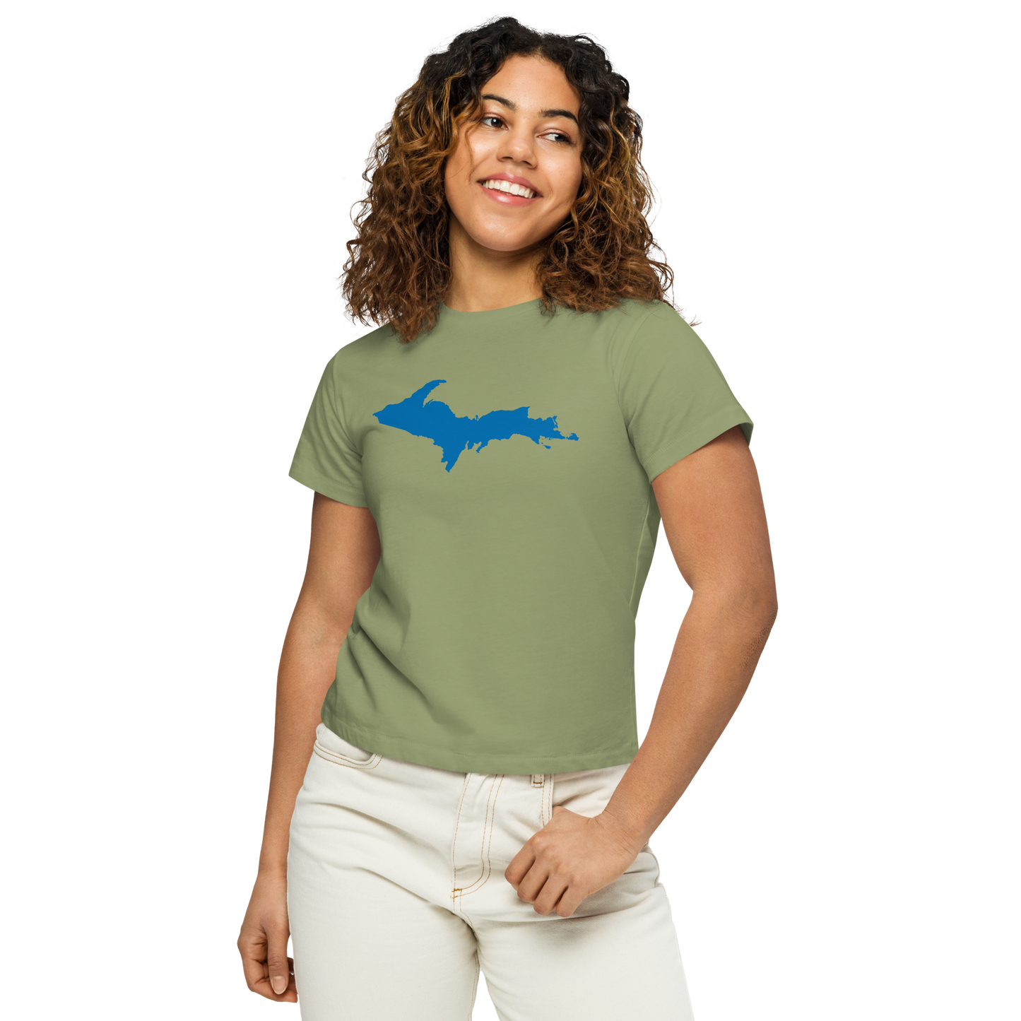 Michigan Upper Peninsula T-Shirt (w/ Azure UP Outline) | Women's High-Waisted