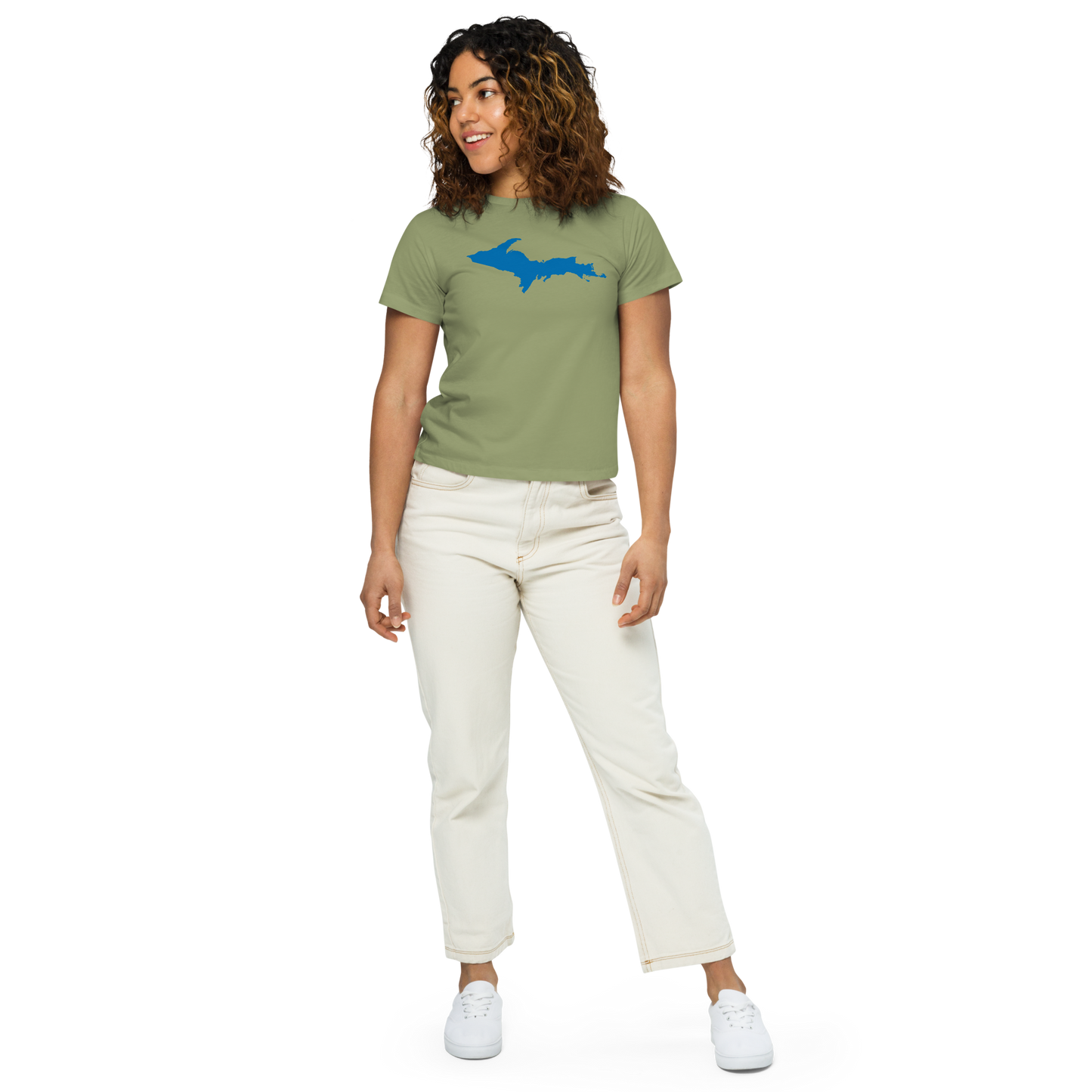 Michigan Upper Peninsula T-Shirt (w/ Azure UP Outline) | Women's High-Waisted