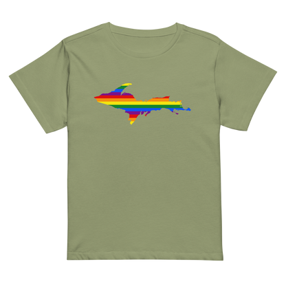 Michigan Upper Peninsula T-Shirt (w/ UP Pride Flag Outline) | Women's High-Waisted