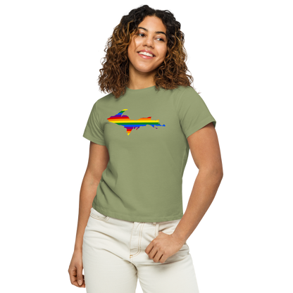 Michigan Upper Peninsula T-Shirt (w/ UP Pride Flag Outline) | Women's High-Waisted