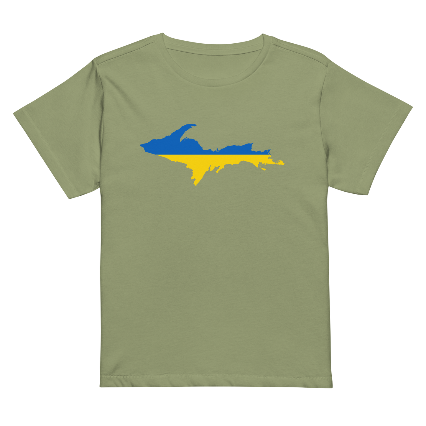 Michigan Upper Peninsula T-Shirt (w/ UP Ukraine Flag Outline) | Women's High-Waisted