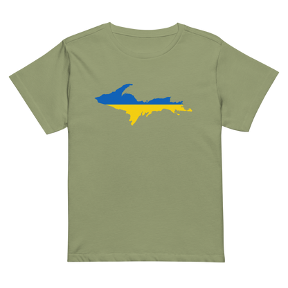 Michigan Upper Peninsula T-Shirt (w/ UP Ukraine Flag Outline) | Women's High-Waisted