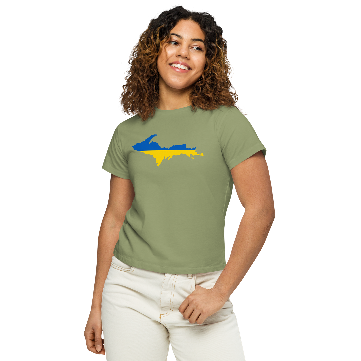 Michigan Upper Peninsula T-Shirt (w/ UP Ukraine Flag Outline) | Women's High-Waisted