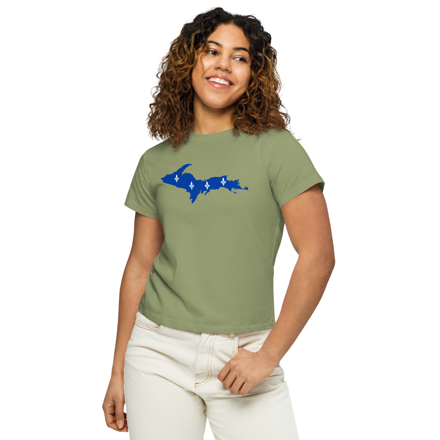 Michigan Upper Peninsula T-Shirt (w/ UP Quebec Flag Outline) | Women's High-Waisted