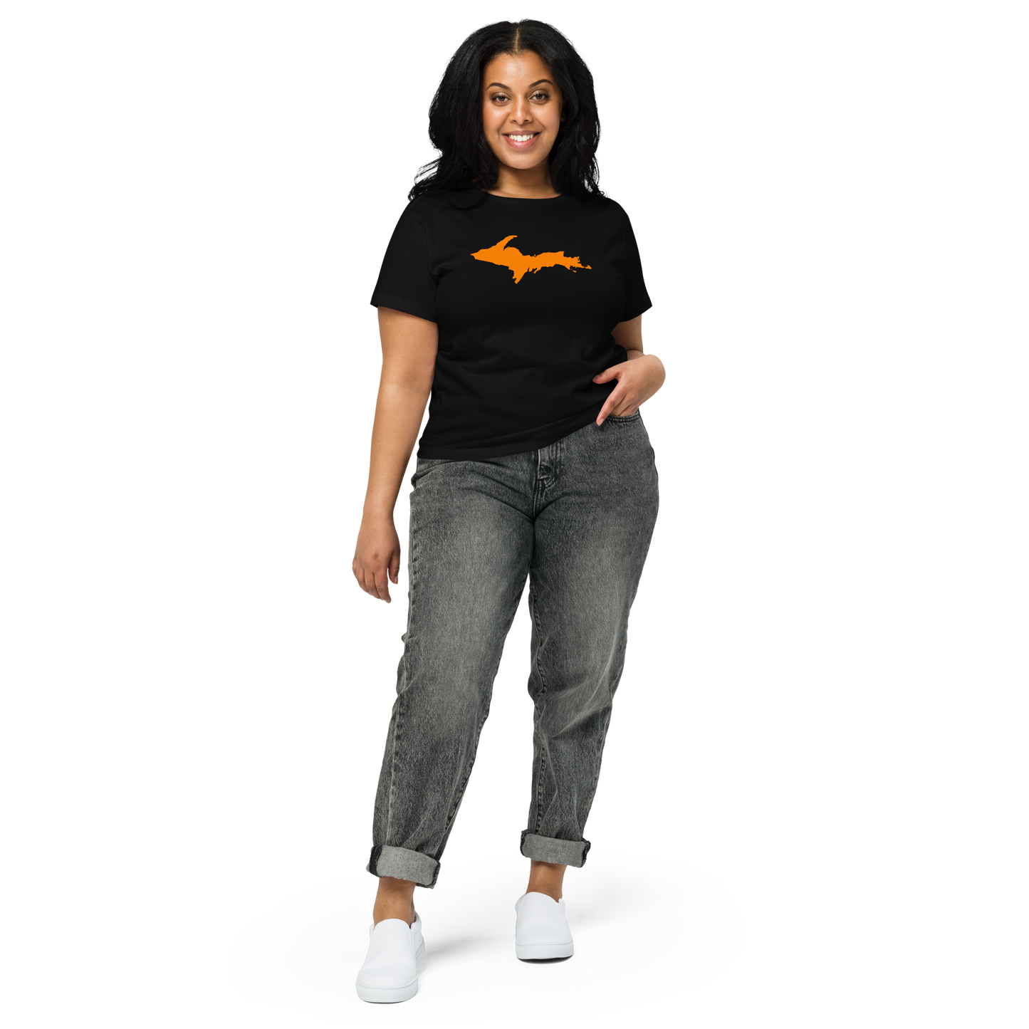 Michigan Upper Peninsula T-Shirt (w/ Orange UP Outline) | Women's High-Waisted