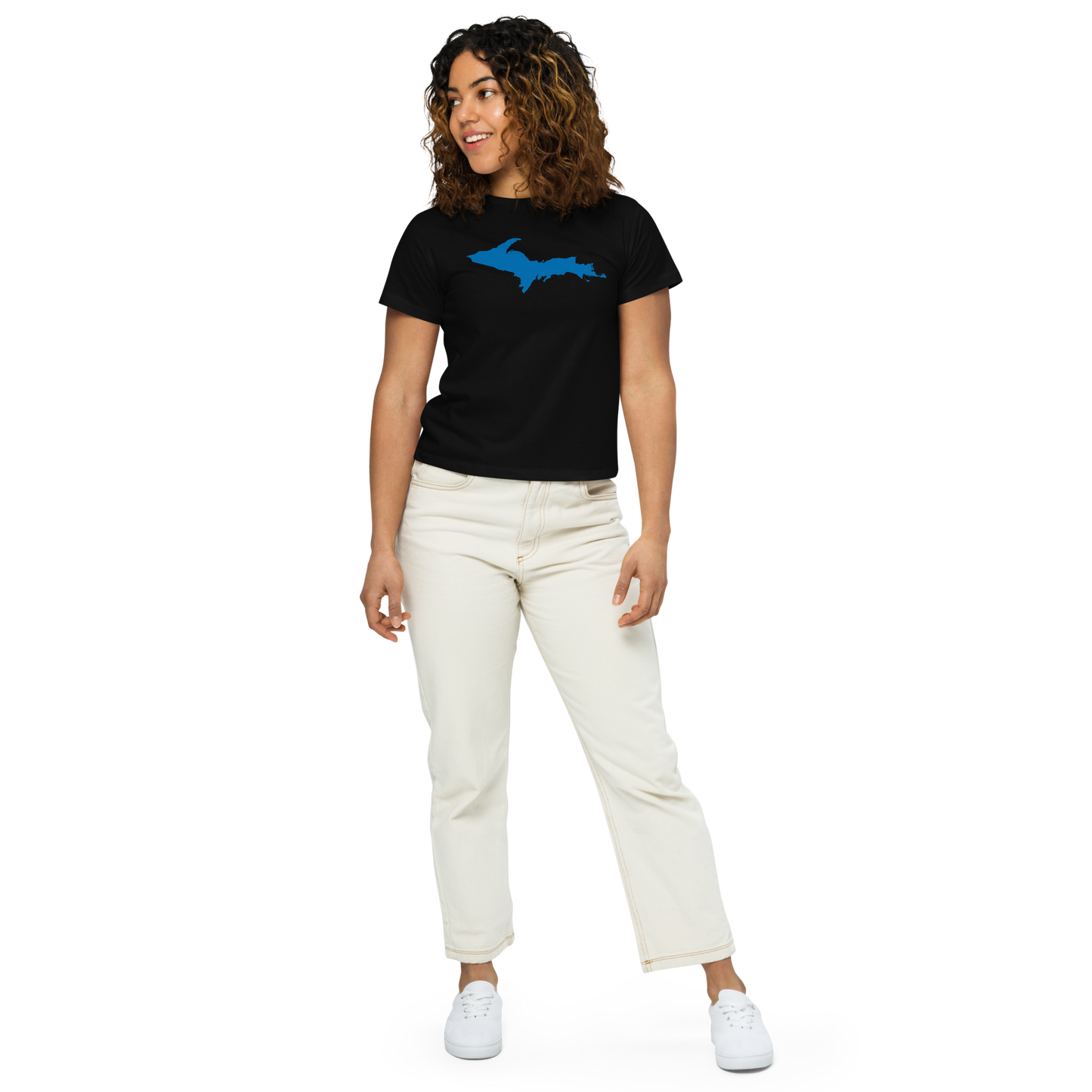 Michigan Upper Peninsula T-Shirt (w/ Azure UP Outline) | Women's High-Waisted