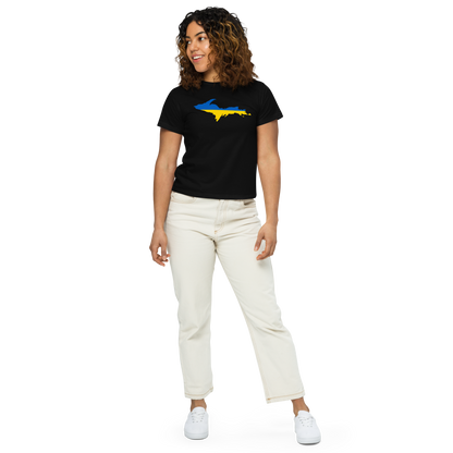 Michigan Upper Peninsula T-Shirt (w/ UP Ukraine Flag Outline) | Women's High-Waisted