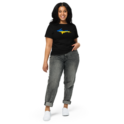 Michigan Upper Peninsula T-Shirt (w/ UP Ukraine Flag Outline) | Women's High-Waisted