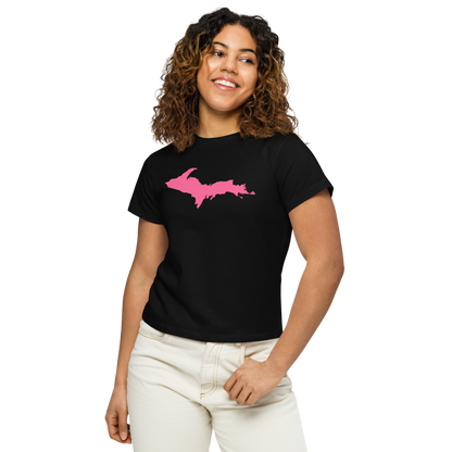 Michigan Upper Peninsula T-Shirt (w/ Pink UP Outline) | Women's High-Waisted