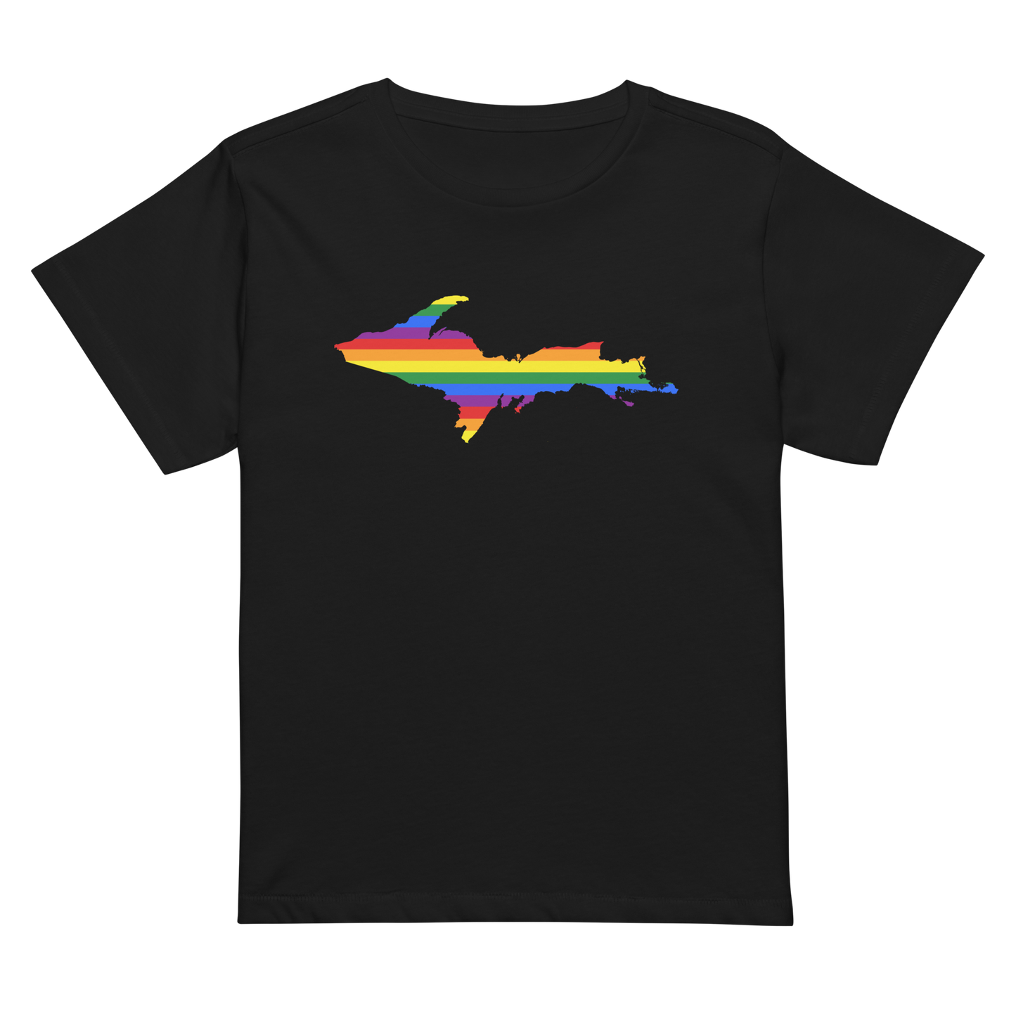 Michigan Upper Peninsula T-Shirt (w/ UP Pride Flag Outline) | Women's High-Waisted