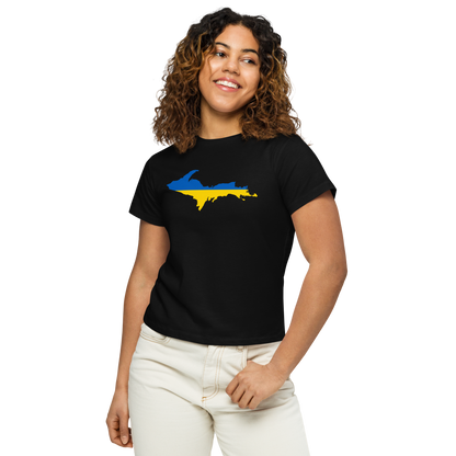 Michigan Upper Peninsula T-Shirt (w/ UP Ukraine Flag Outline) | Women's High-Waisted