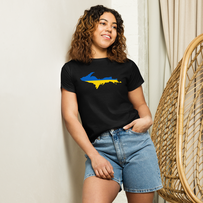 Michigan Upper Peninsula T-Shirt (w/ UP Ukraine Flag Outline) | Women's High-Waisted