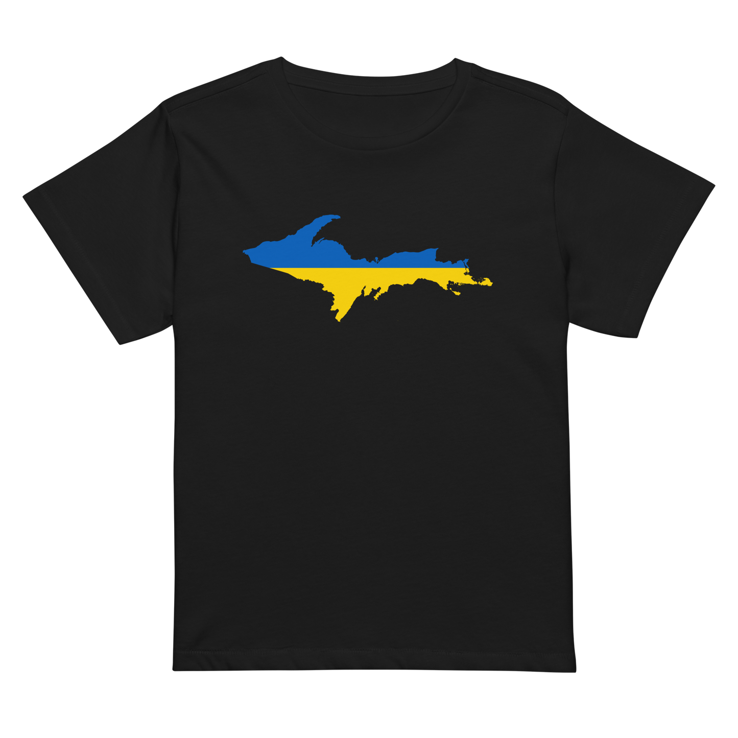 Michigan Upper Peninsula T-Shirt (w/ UP Ukraine Flag Outline) | Women's High-Waisted