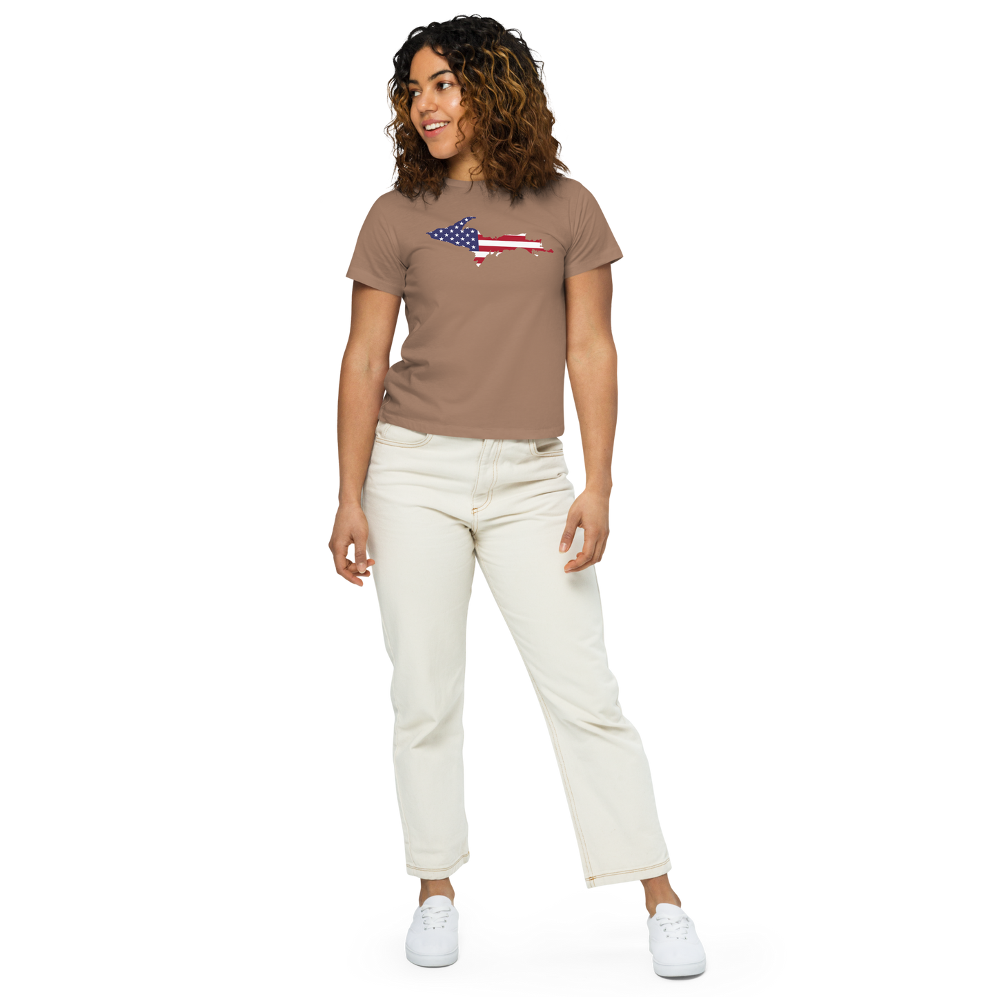 Michigan Upper Peninsula T-Shirt (w/ UP USA Flag Outline) | Women's High-Waisted