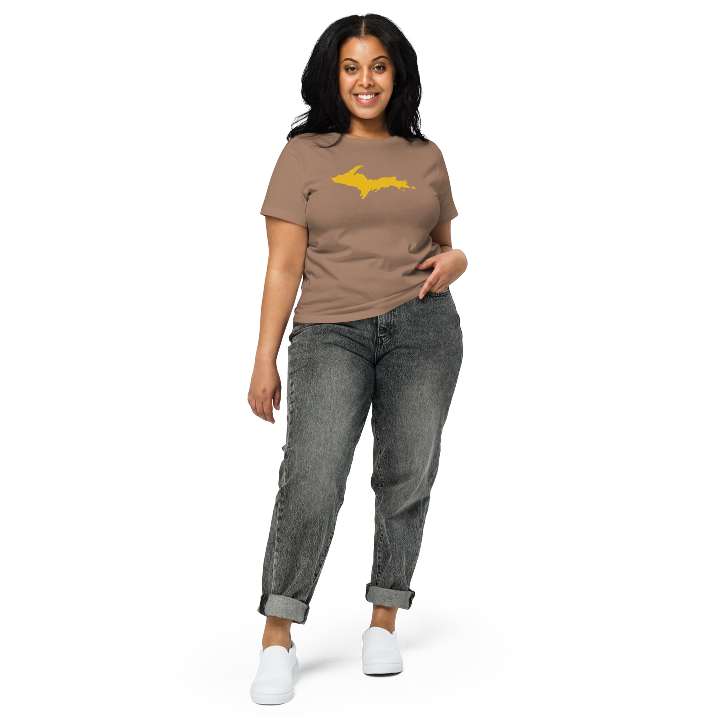 Michigan Upper Peninsula T-Shirt (w/ Gold UP Outline) | Women's High-Waisted