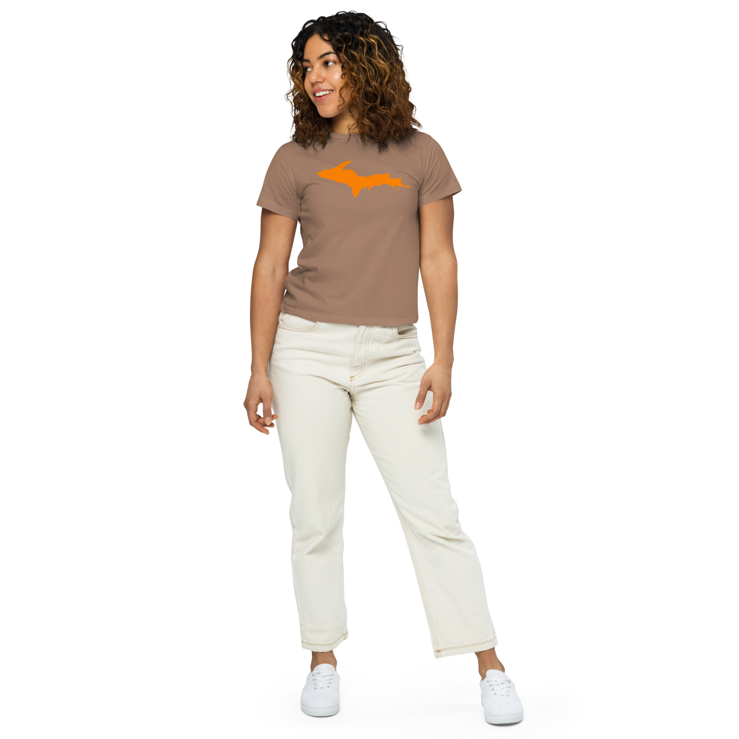 Michigan Upper Peninsula T-Shirt (w/ Orange UP Outline) | Women's High-Waisted