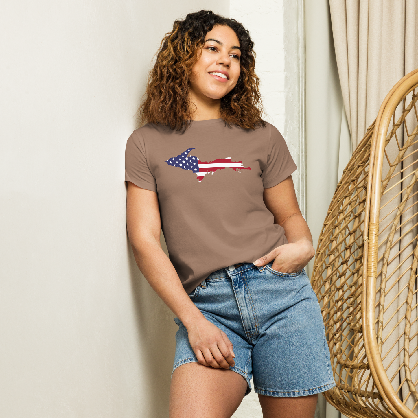 Michigan Upper Peninsula T-Shirt (w/ UP USA Flag Outline) | Women's High-Waisted