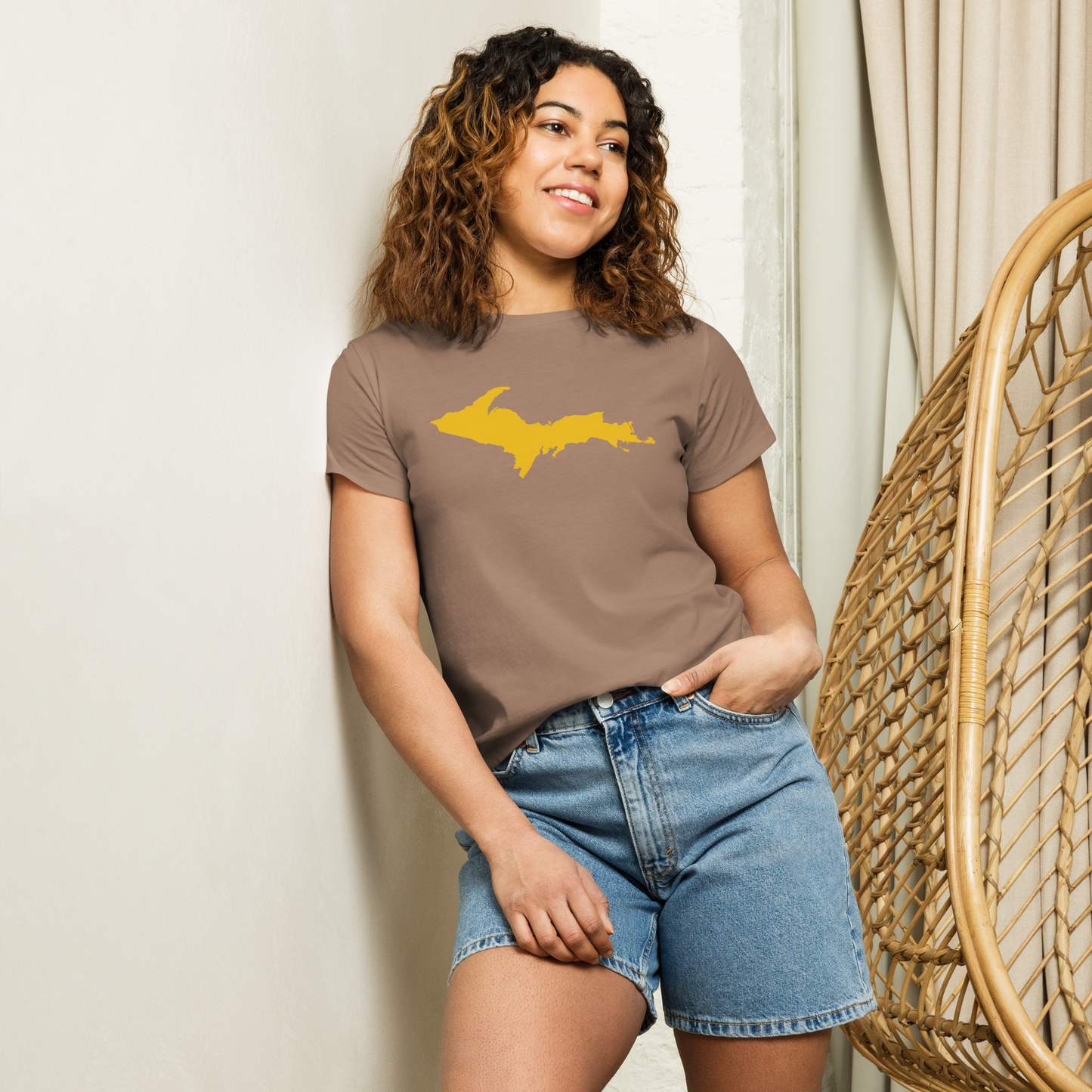 Michigan Upper Peninsula T-Shirt (w/ Gold UP Outline) | Women's High-Waisted