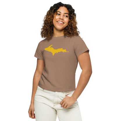 Michigan Upper Peninsula T-Shirt (w/ Gold UP Outline) | Women's High-Waisted