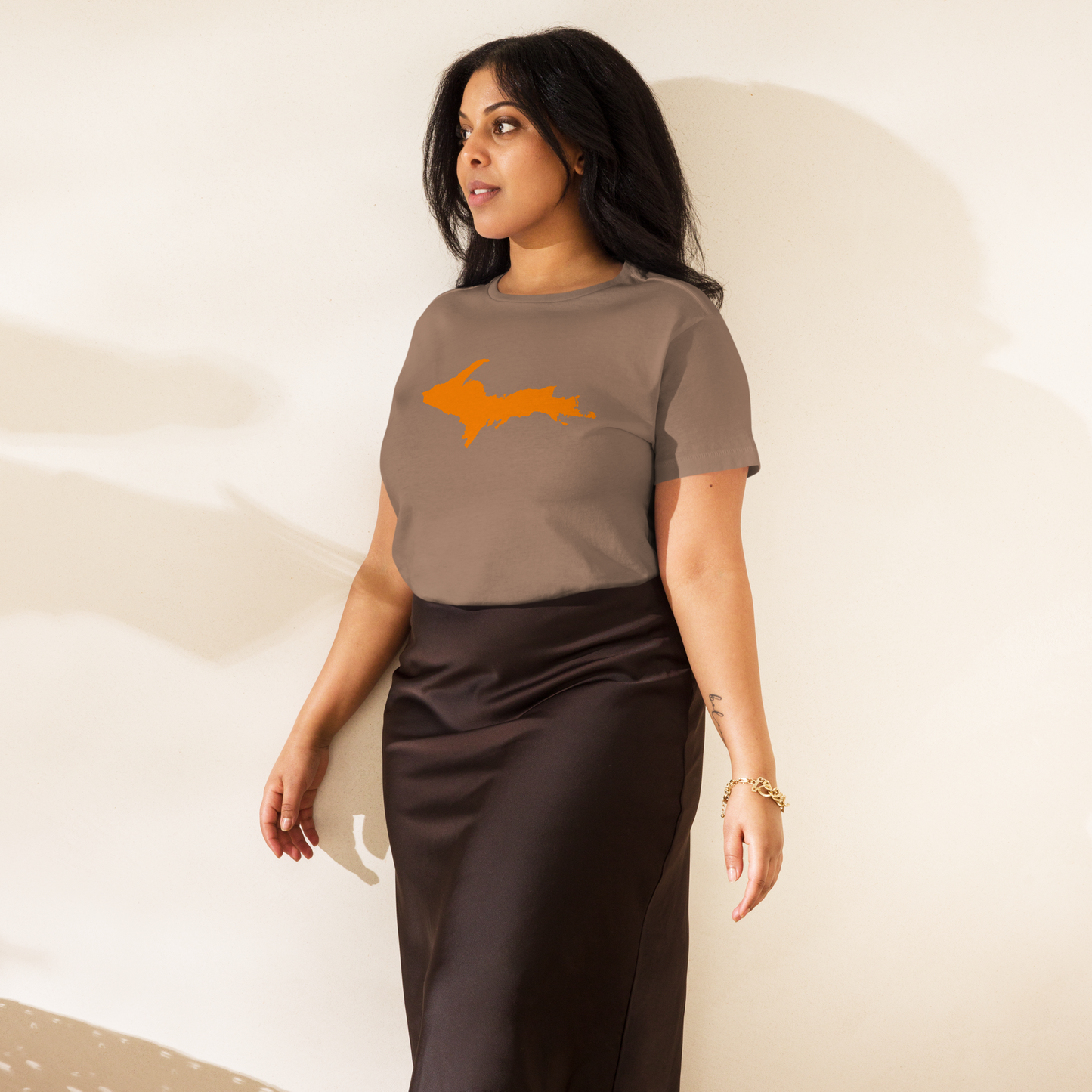 Michigan Upper Peninsula T-Shirt (w/ Orange UP Outline) | Women's High-Waisted