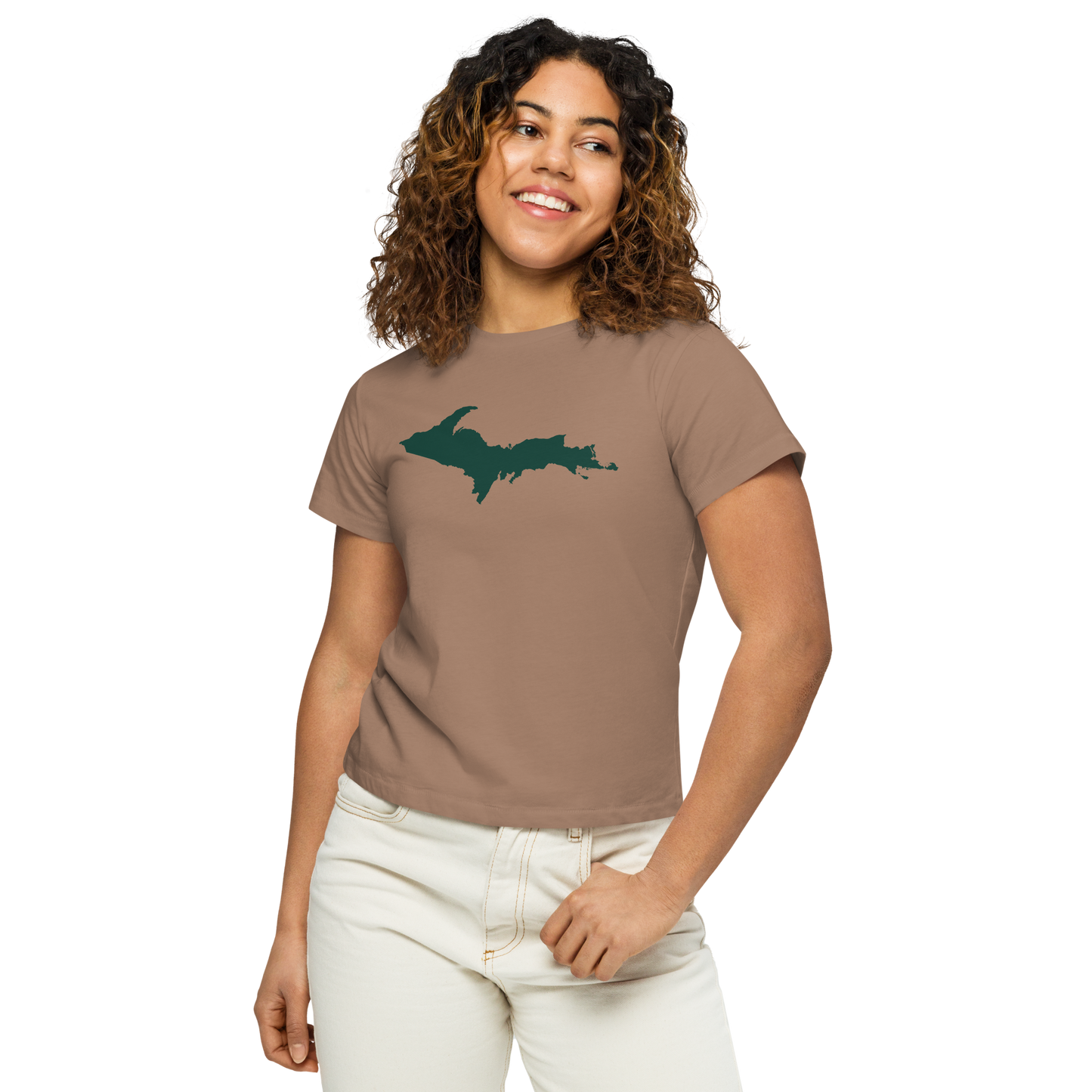 Michigan Upper Peninsula T-Shirt (w/ Green UP Outline) | Women's High-Waisted